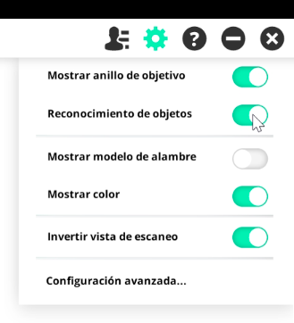 Opciones de menu, escaner Sense